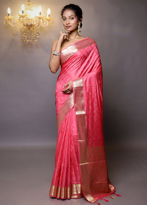 Pink Dupion Silk Saree With Blouse Piece