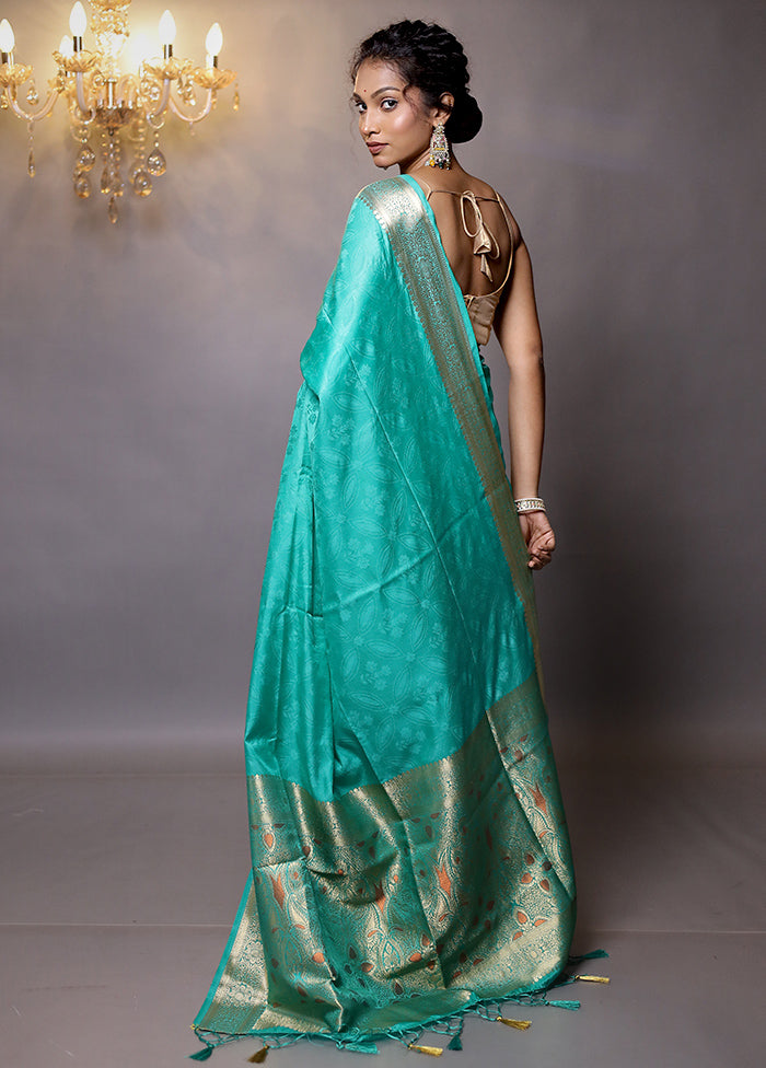 Green Dupion Silk Saree With Blouse Piece - Indian Silk House Agencies