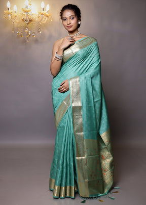 Green Dupion Silk Saree With Blouse Piece - Indian Silk House Agencies