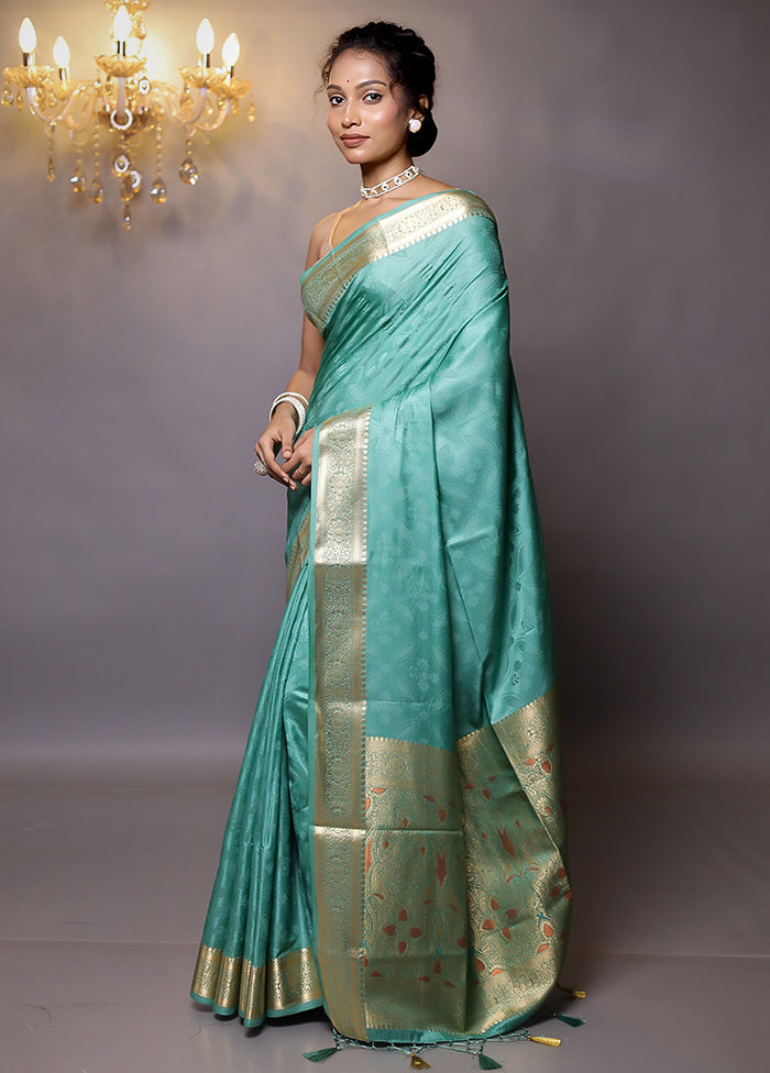 Green Dupion Silk Saree With Blouse Piece - Indian Silk House Agencies