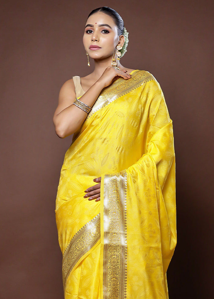 Yellow Dupion Silk Saree With Blouse Piece