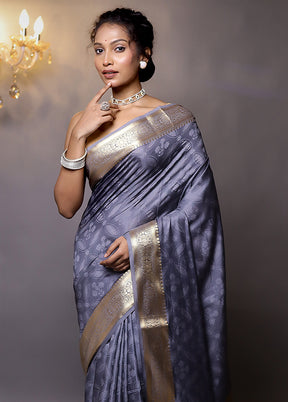 Grey Dupion Silk Saree With Blouse Piece