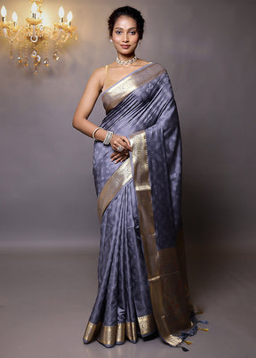 Grey Dupion Silk Saree With Blouse Piece