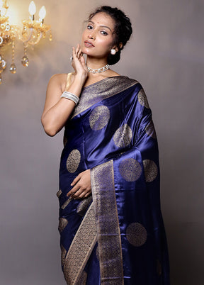 Blue Dupion Silk Saree With Blouse Piece - Indian Silk House Agencies