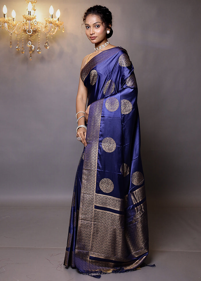 Blue Dupion Silk Saree With Blouse Piece - Indian Silk House Agencies