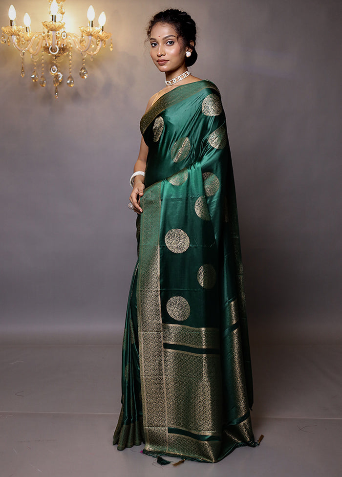 Green Dupion Silk Saree With Blouse Piece