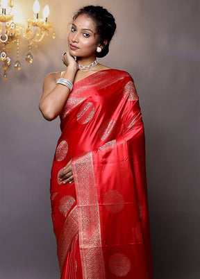 Red Dupion Silk Saree With Blouse Piece - Indian Silk House Agencies