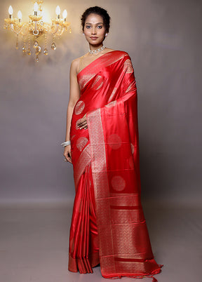 Red Dupion Silk Saree With Blouse Piece - Indian Silk House Agencies