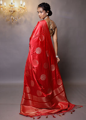 Red Dupion Silk Saree With Blouse Piece - Indian Silk House Agencies