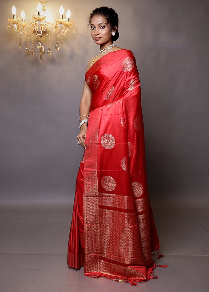 Red Dupion Silk Saree With Blouse Piece - Indian Silk House Agencies