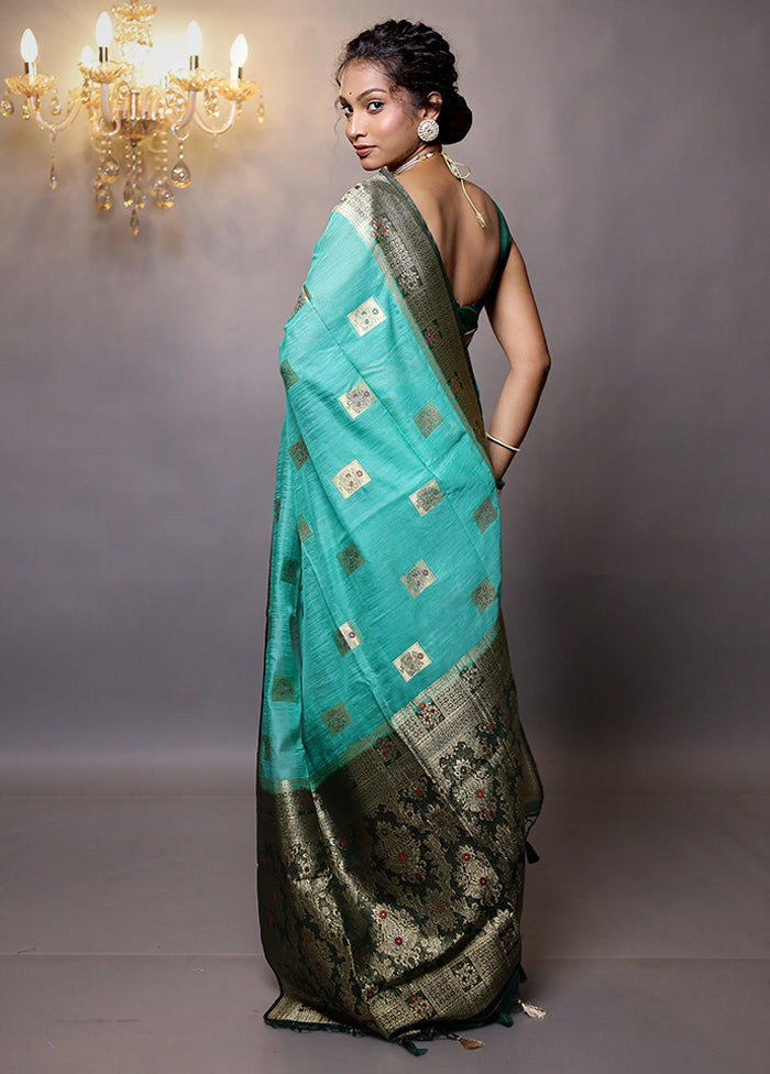 Green Dupion Silk Saree With Blouse Piece