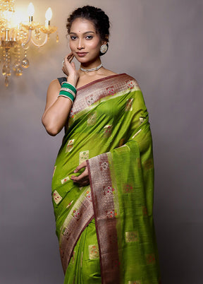 Green Dupion Silk Saree With Blouse Piece - Indian Silk House Agencies