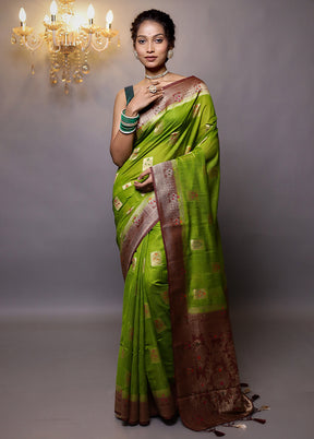 Green Dupion Silk Saree With Blouse Piece - Indian Silk House Agencies