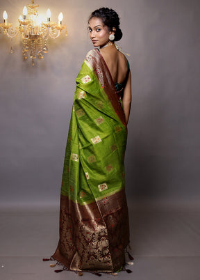 Green Dupion Silk Saree With Blouse Piece - Indian Silk House Agencies