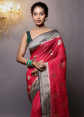 Pink Dupion Silk Saree With Blouse Piece