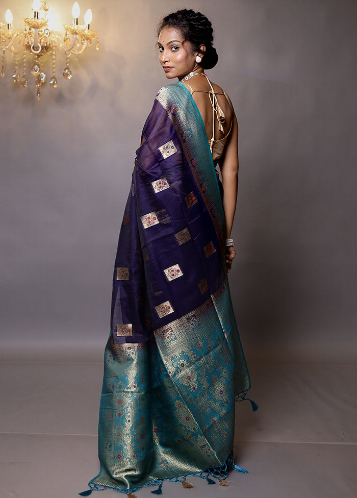 Blue Dupion Silk Saree With Blouse Piece - Indian Silk House Agencies