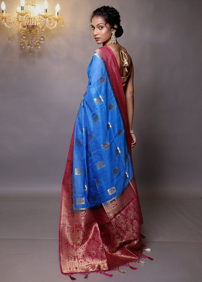 Blue Dupion Silk Saree With Blouse Piece - Indian Silk House Agencies