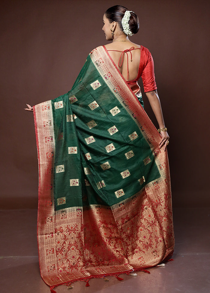 Green Dupion Silk Saree With Blouse Piece