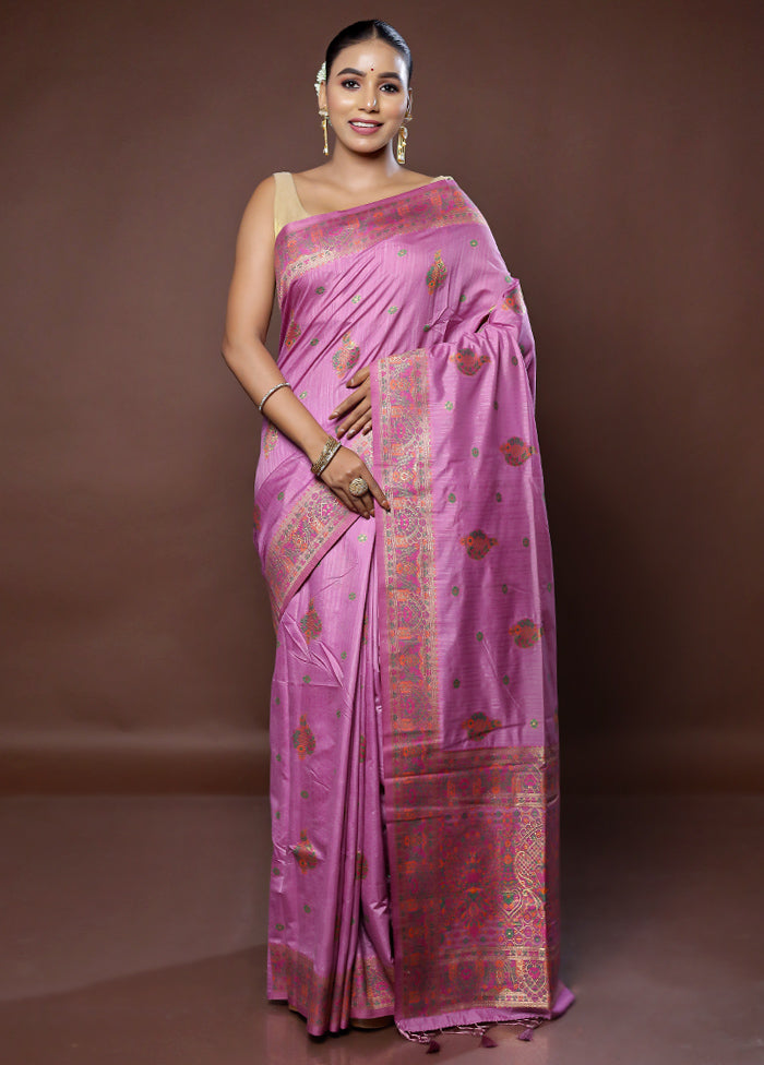 Purple Dupion Silk Saree With Blouse Piece