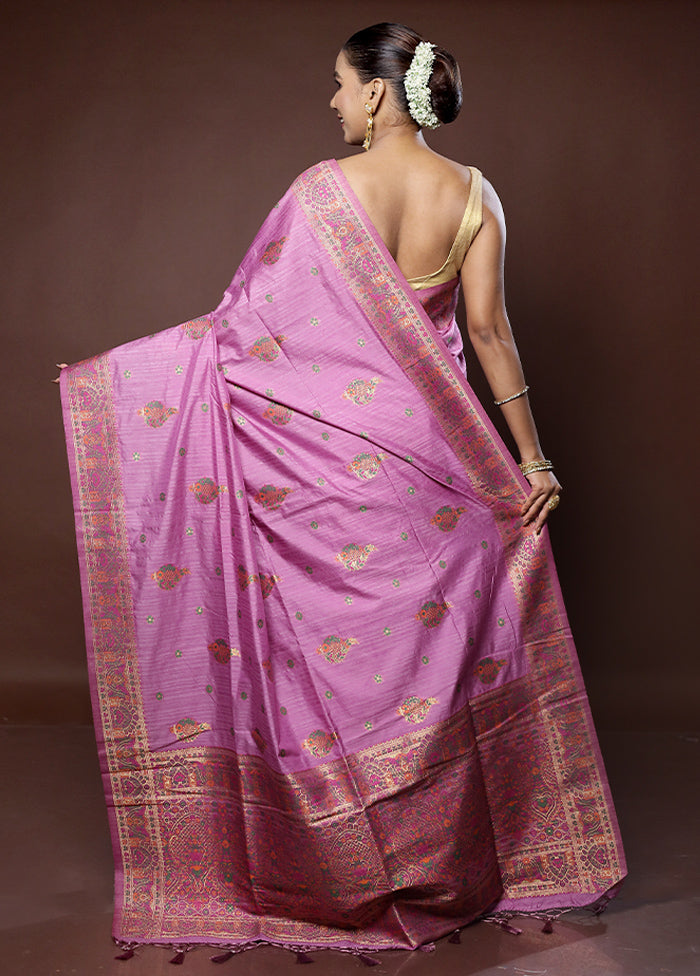 Purple Dupion Silk Saree With Blouse Piece