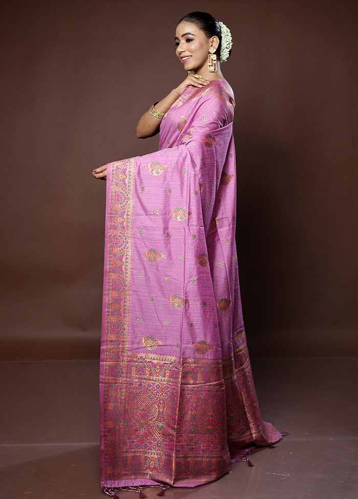 Purple Dupion Silk Saree With Blouse Piece