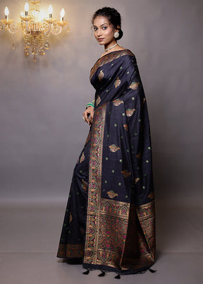 Blue Dupion Silk Saree With Blouse Piece