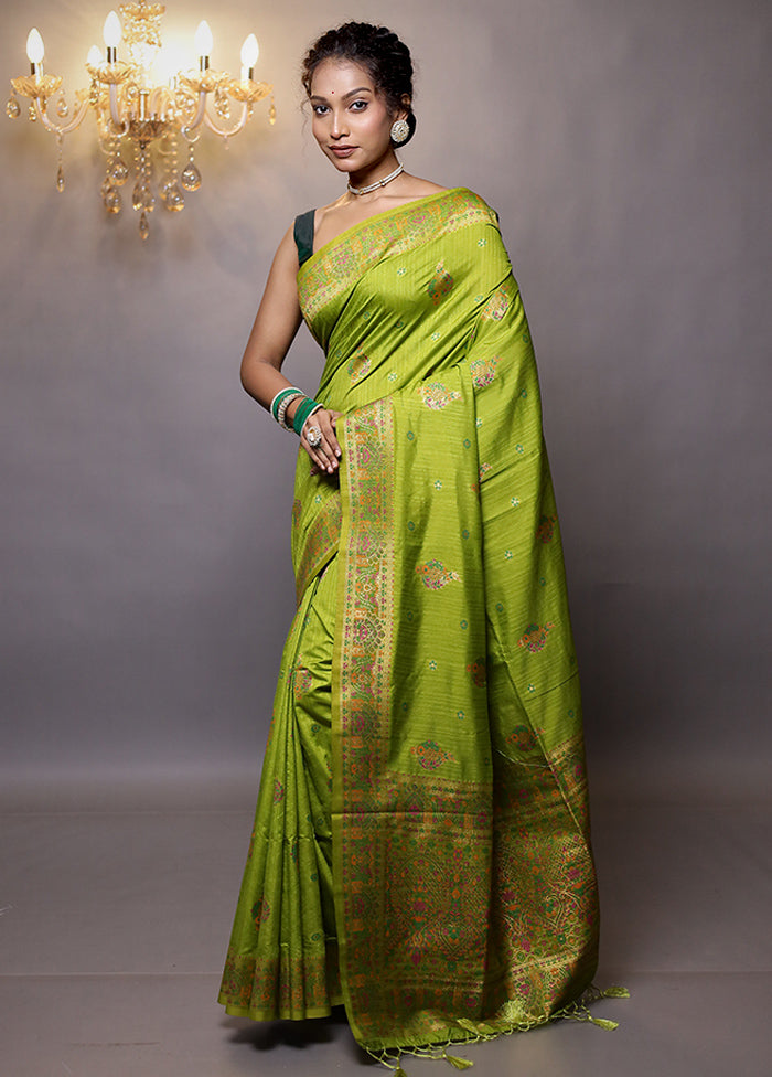 Green Dupion Silk Saree With Blouse Piece