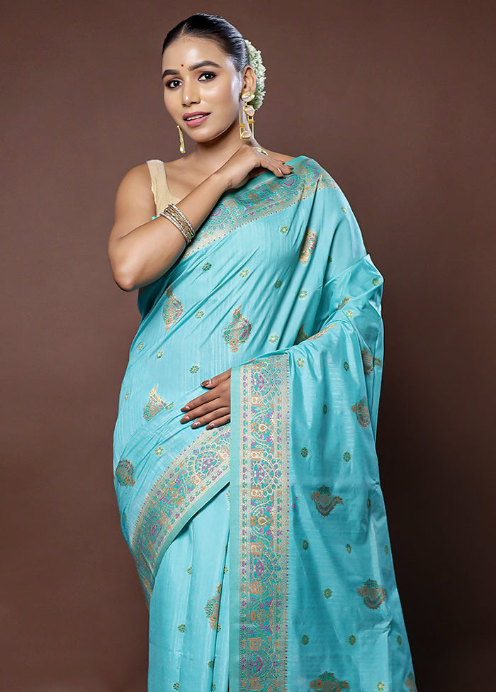 Green Dupion Silk Saree With Blouse Piece