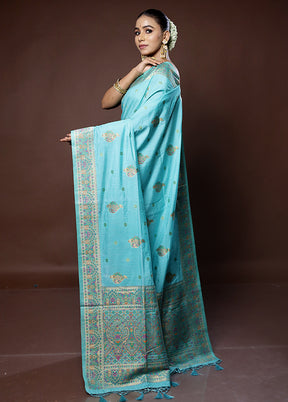 Green Dupion Silk Saree With Blouse Piece