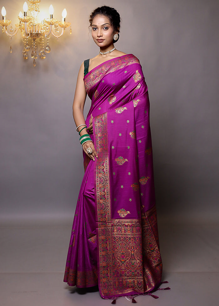 Purple Dupion Silk Saree With Blouse Piece