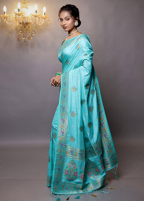 Blue Dupion Silk Saree With Blouse Piece - Indian Silk House Agencies