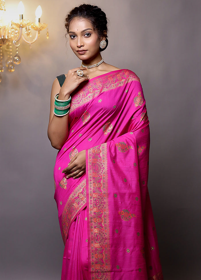 Pink Dupion Silk Saree With Blouse Piece