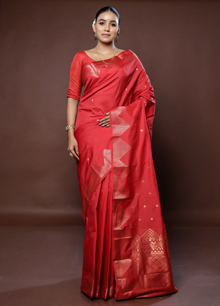 Red Kanjivaram Silk Saree With Blouse Piece