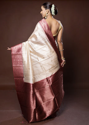 Cream Tussar Silk Saree With Blouse Piece - Indian Silk House Agencies