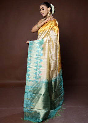 Cream Tussar Silk Saree With Blouse Piece - Indian Silk House Agencies