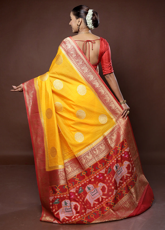 Yellow Dupion Silk Saree With Blouse Piece