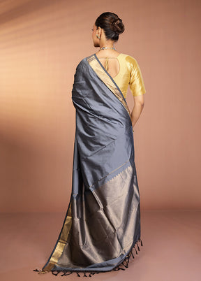 Grey Kanjivaram Silk Saree With Blouse Piece