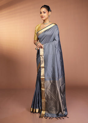 Grey Kanjivaram Silk Saree With Blouse Piece