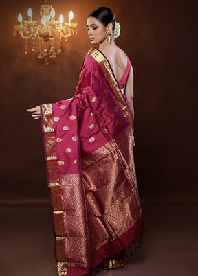 Pink Kanjivaram Silk Saree With Blouse Piece