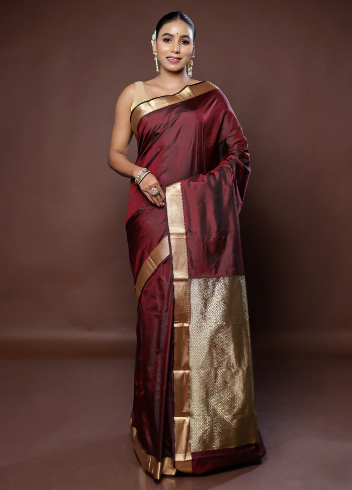 Maroon Kanjivaram Silk Saree With Blouse Piece - Indian Silk House Agencies