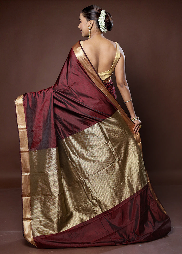 Maroon Kanjivaram Silk Saree With Blouse Piece - Indian Silk House Agencies