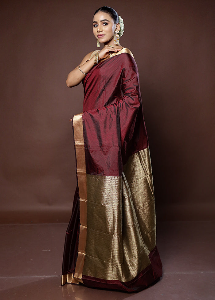 Maroon Kanjivaram Silk Saree With Blouse Piece - Indian Silk House Agencies