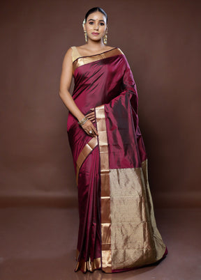 Purple Kanjivaram Silk Saree With Blouse Piece - Indian Silk House Agencies