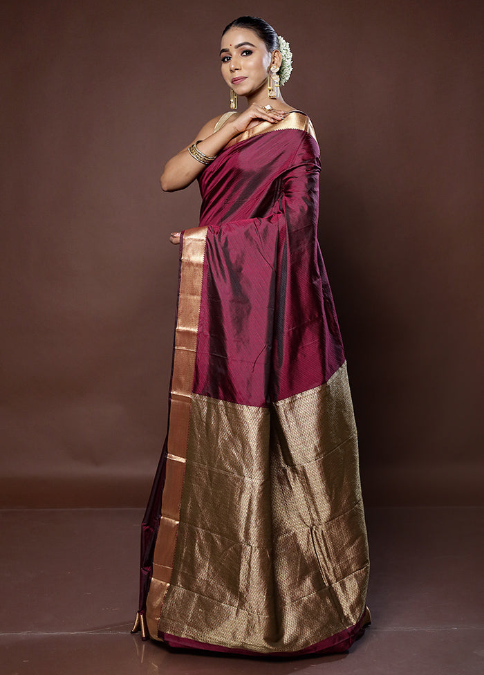 Purple Kanjivaram Silk Saree With Blouse Piece - Indian Silk House Agencies