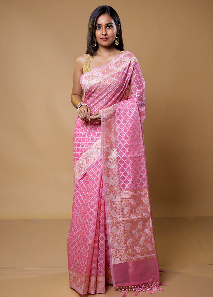 Pink Kora Silk Saree With Blouse Piece