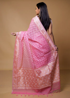 Pink Kora Silk Saree With Blouse Piece