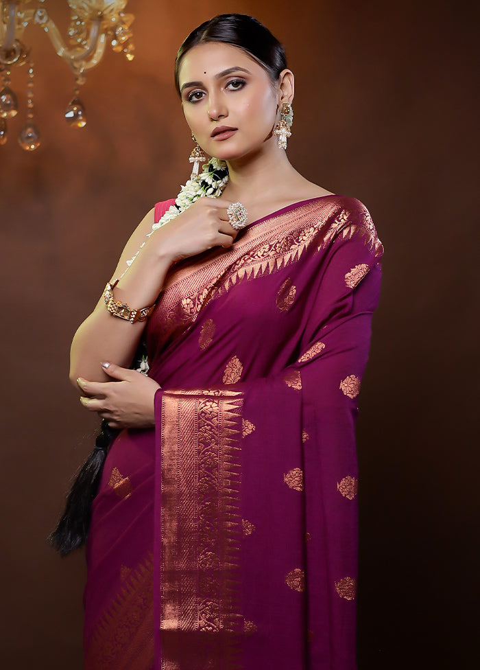 Purple Dupion Silk Saree With Blouse Piece