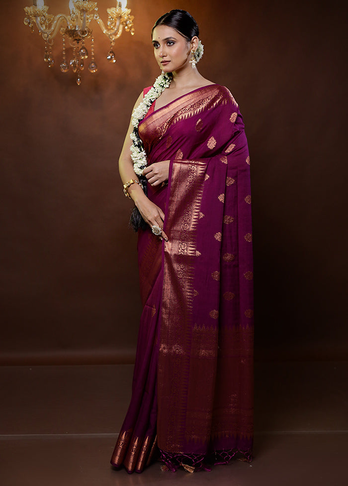 Purple Dupion Silk Saree With Blouse Piece