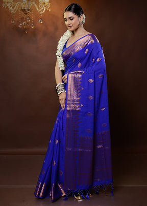 Blue Dupion Silk Saree With Blouse Piece