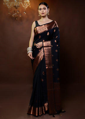 Black Dupion Silk Saree With Blouse Piece